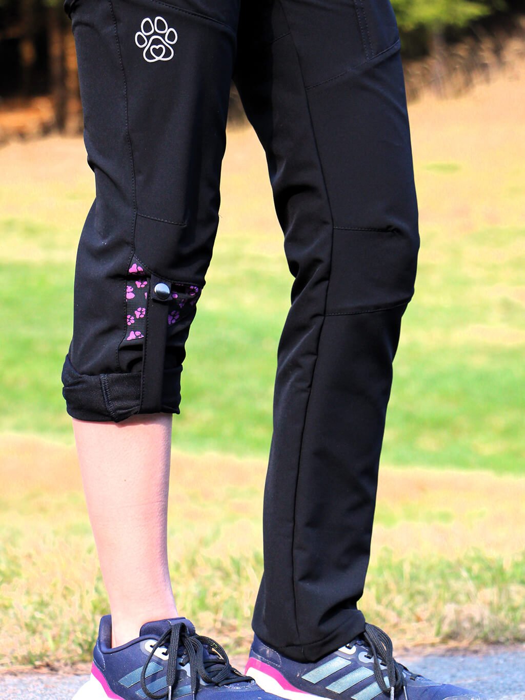 Ladies spring training pants - black with lavender paws