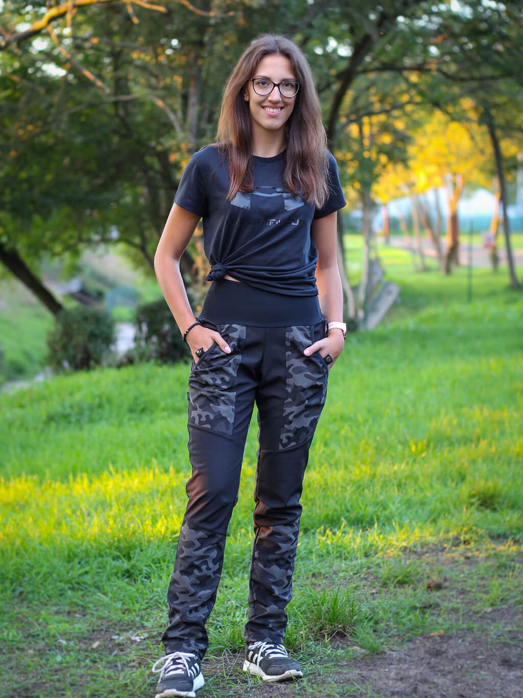Women's training trousers WINTER - black reflective camouflage