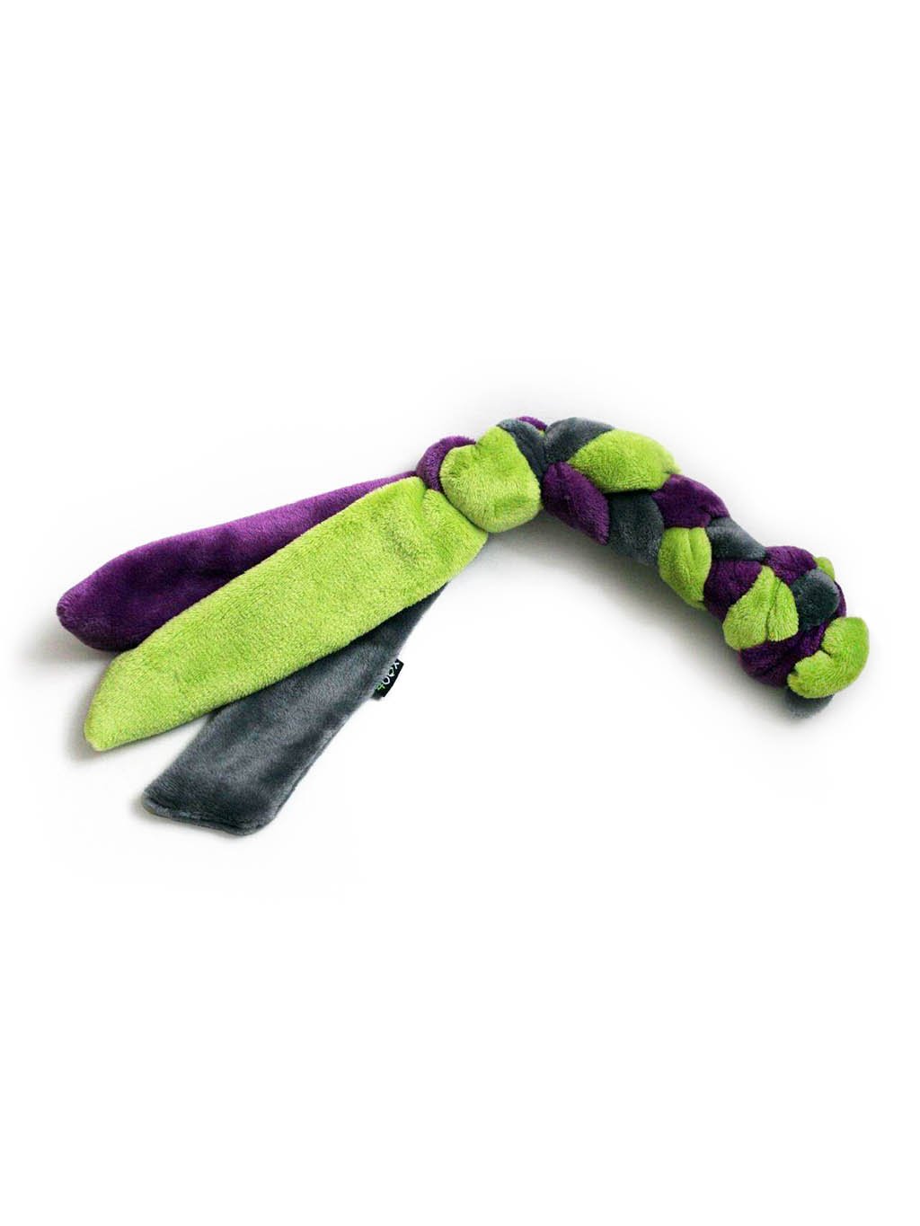 Knitted tug toy - lime/purple