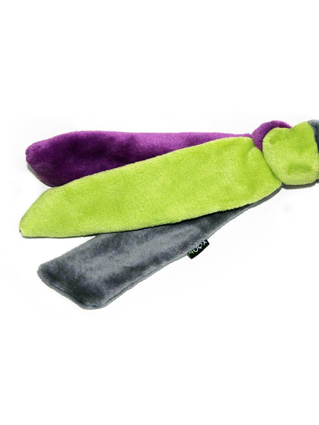Knitted tug toy - lime/purple