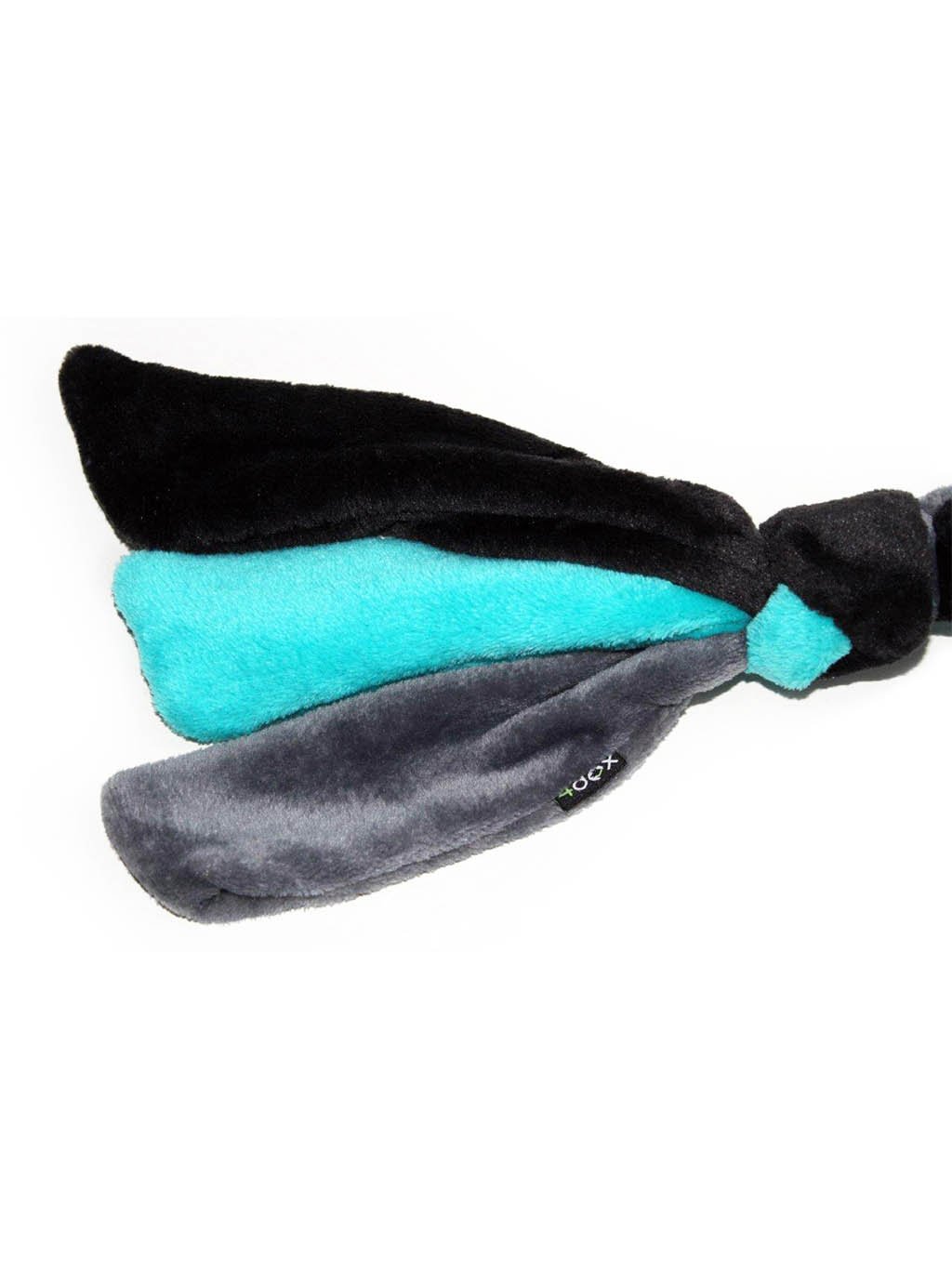 Knitted tug toy - turquoise/grey