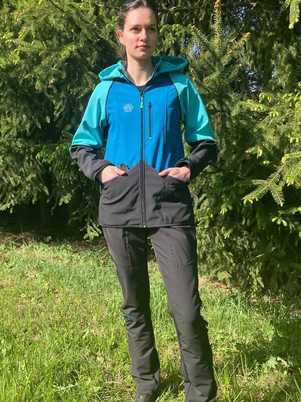 Women's training jacket 2 in 1 turquoise