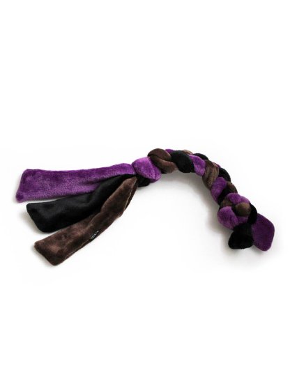 Knitted tug toy - purple/brown