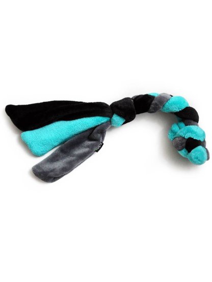 Knitted tug toy - turquoise/grey