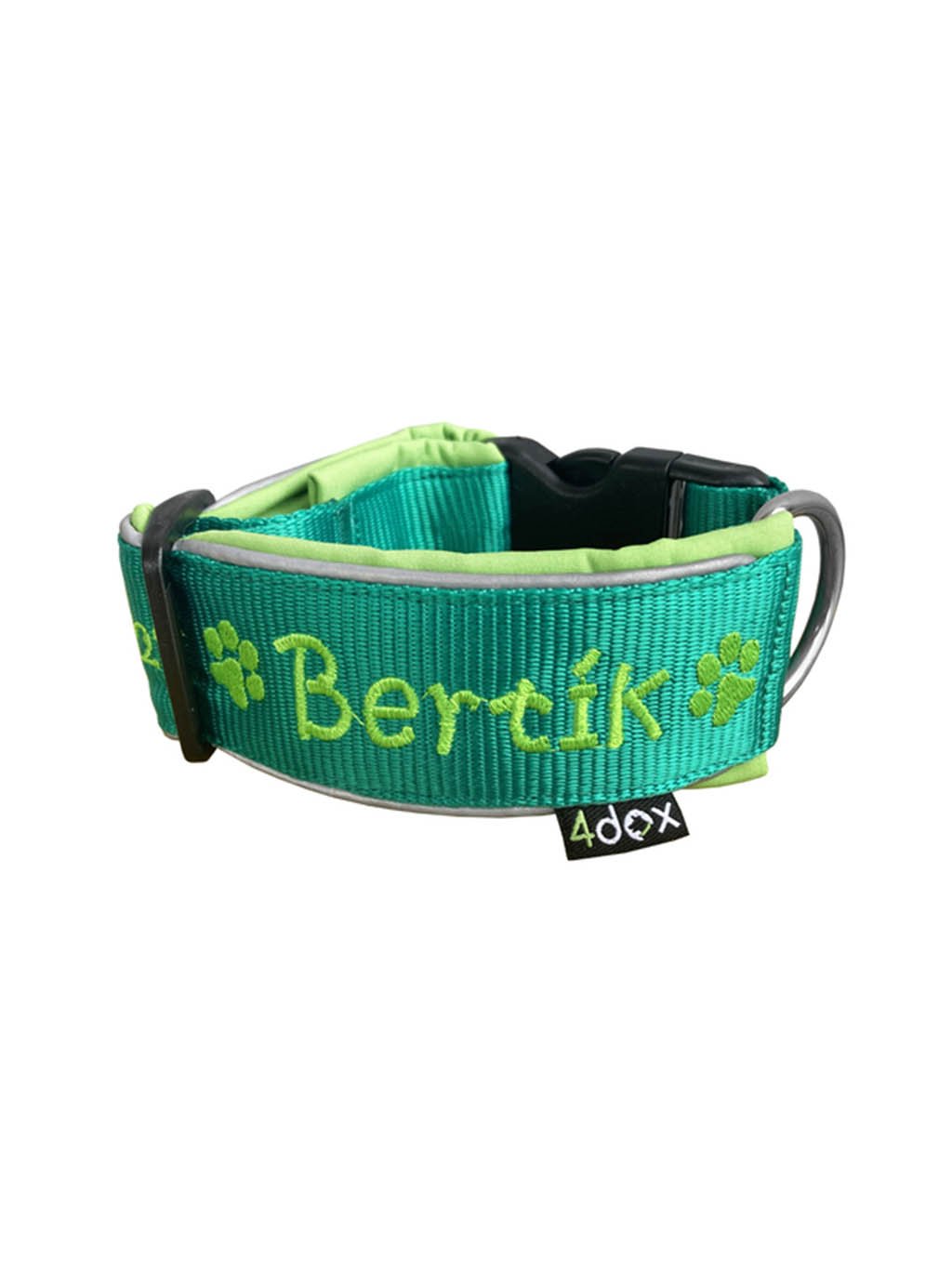 Personalizovaný zelený obojek BERTÍK s výšivkou jména