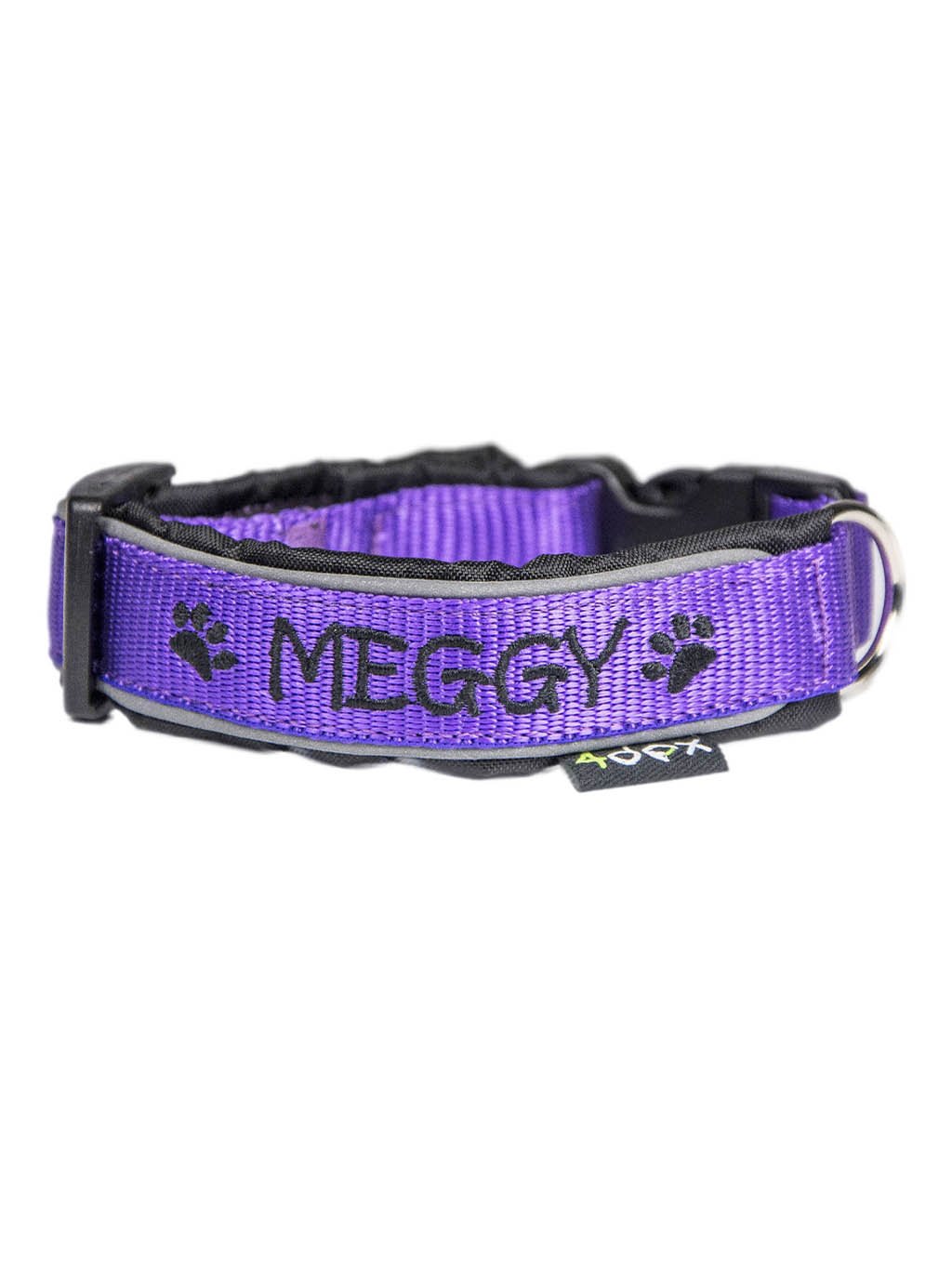 Personalizovaný obojek s výšivkou MEGGY, fialové provedení s černými detaily
