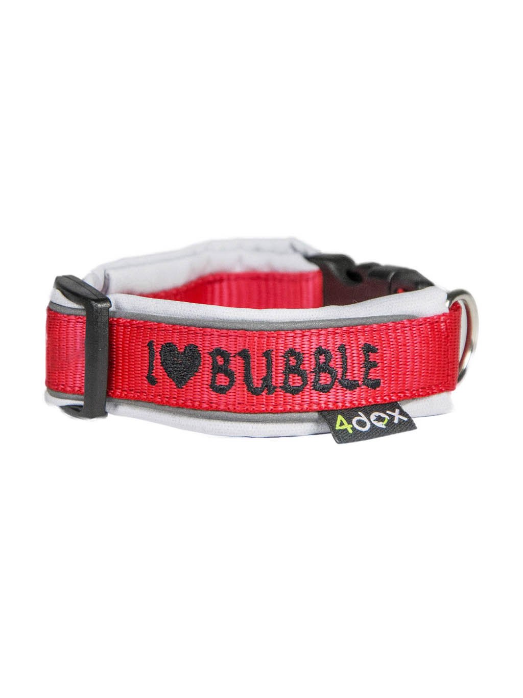 Obojek pro psa I ♥ BUBBLE v červeném designu s černou výšivkou