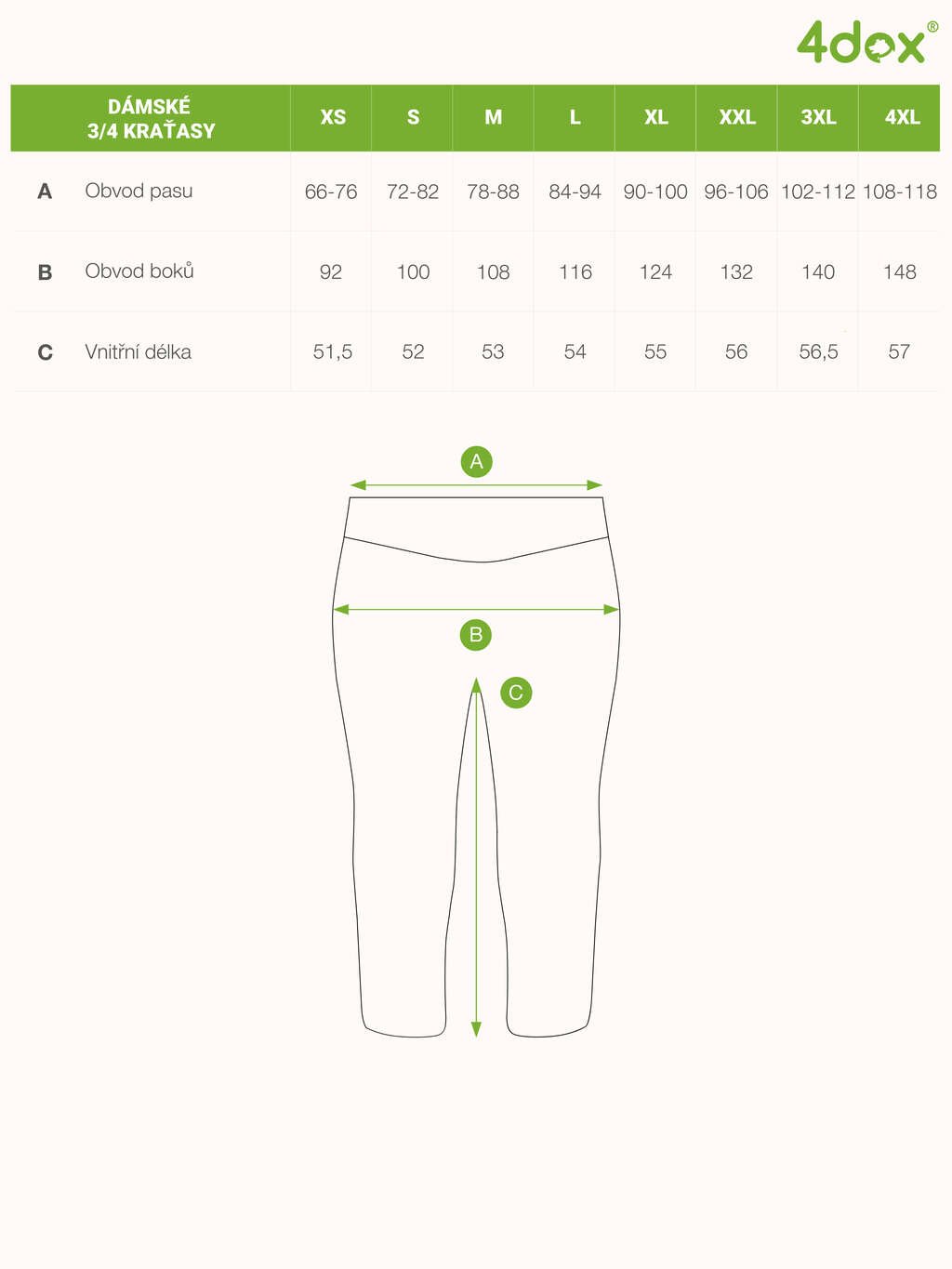 3/4 korte broek ZWART 4dox