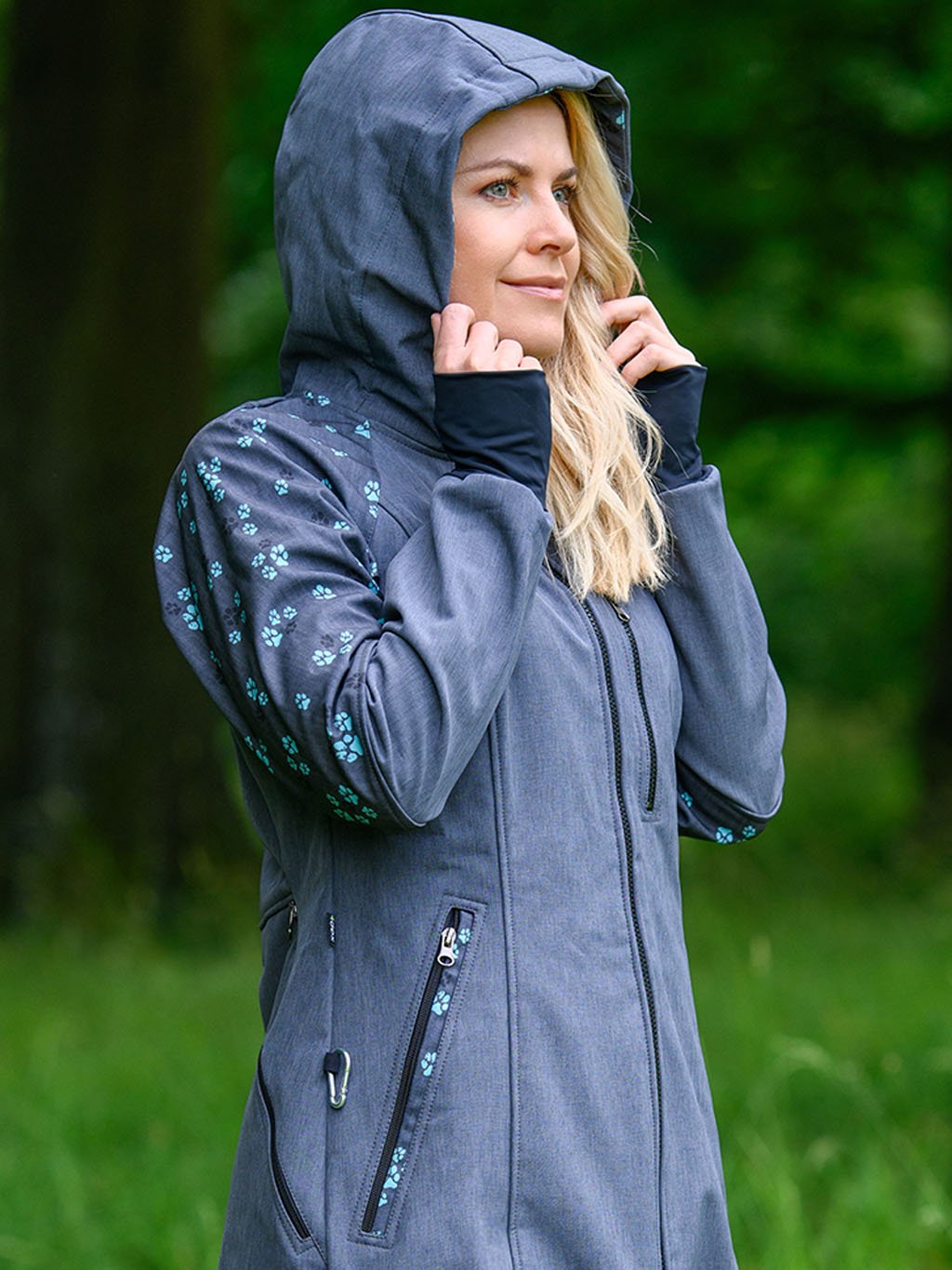 Dames parka turquoise pootafdrukken 4dox