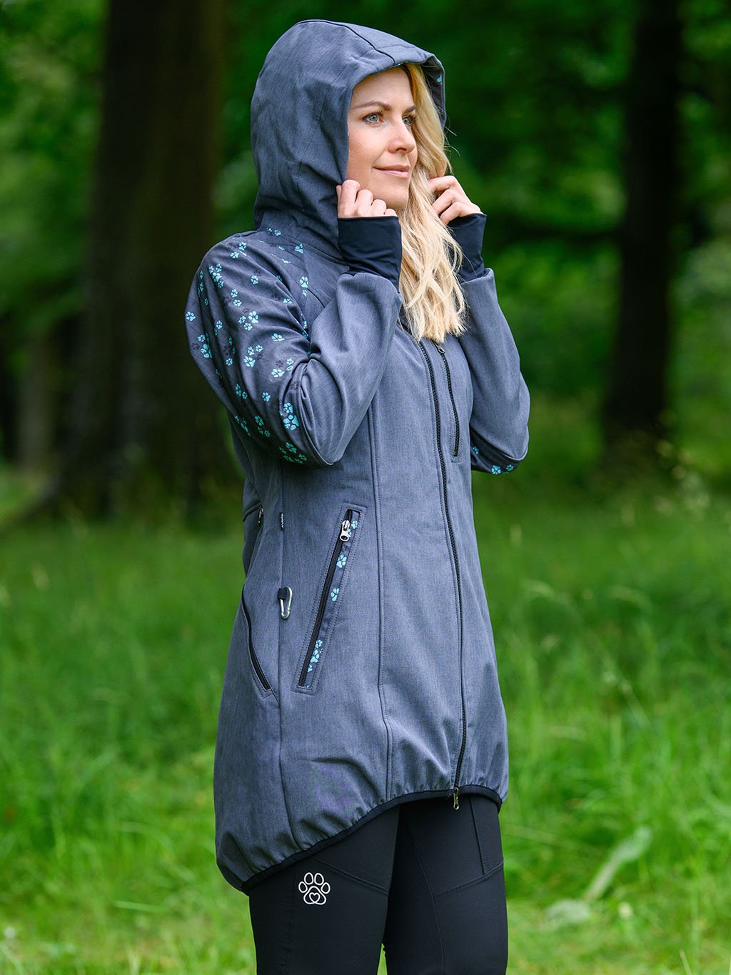 Dames parka turquoise pootafdrukken 4dox