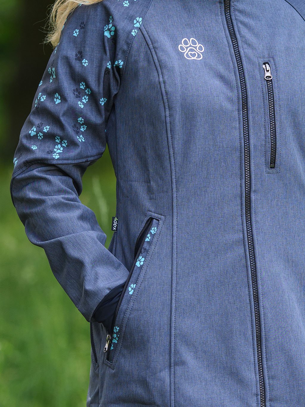 Dames parka turquoise pootafdrukken 4dox