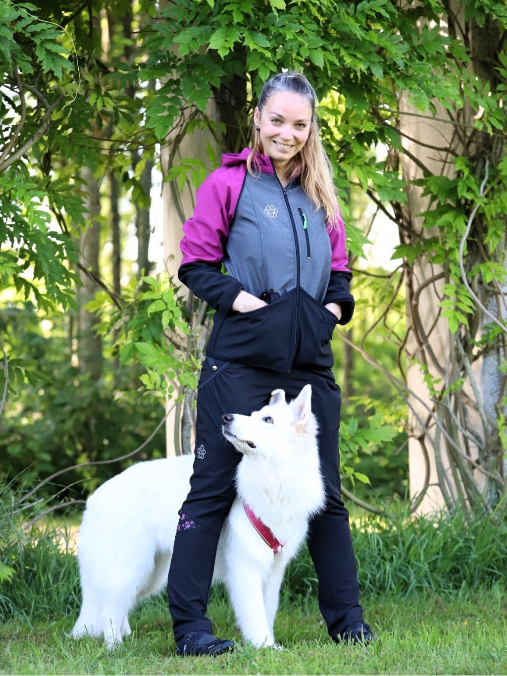 Ladies spring training pants - black with lavender paws