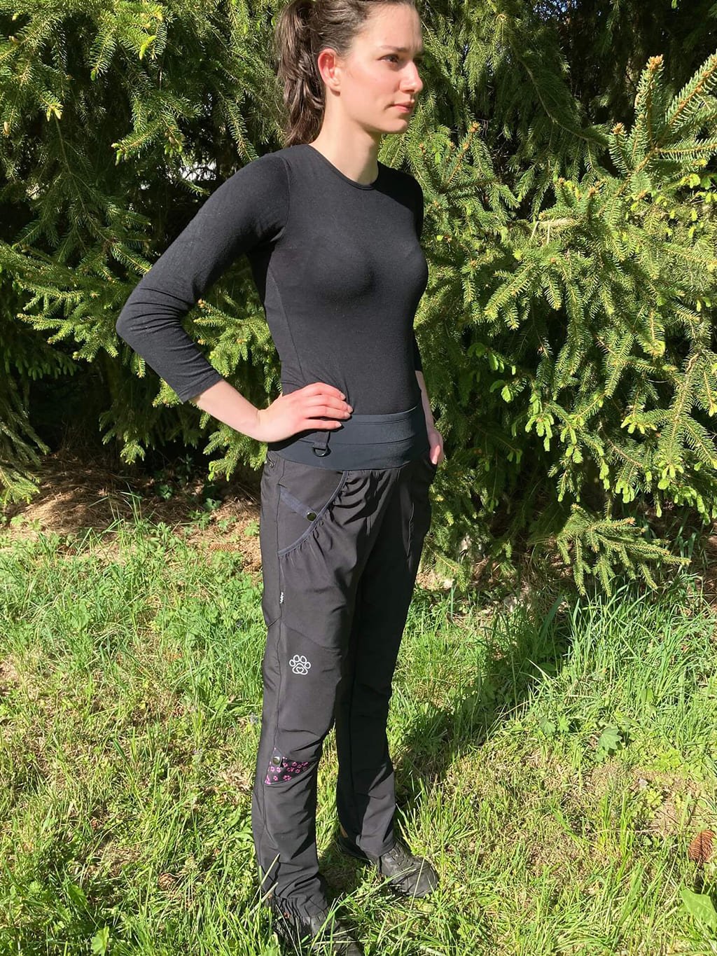 Women's training trousers SUMMER - black with lavender paws