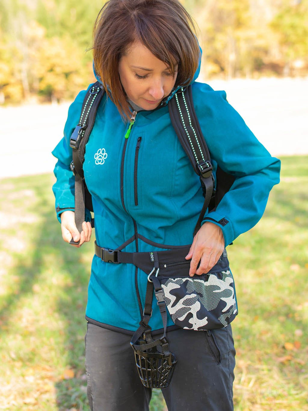 Dog training treat pouch with a magnetic fastening REFLECTIVE CAMOUFLAGE