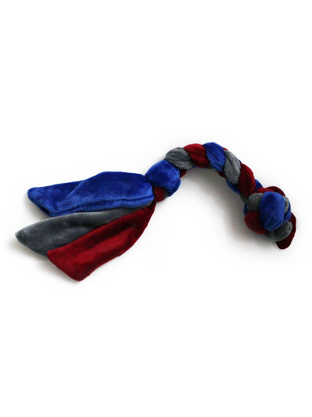 Knitted tug toy - burgundy/blue