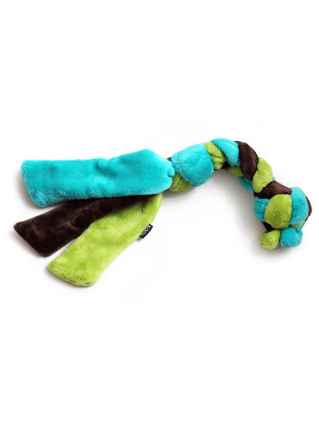 Knitted tug toy - turquoise/lime