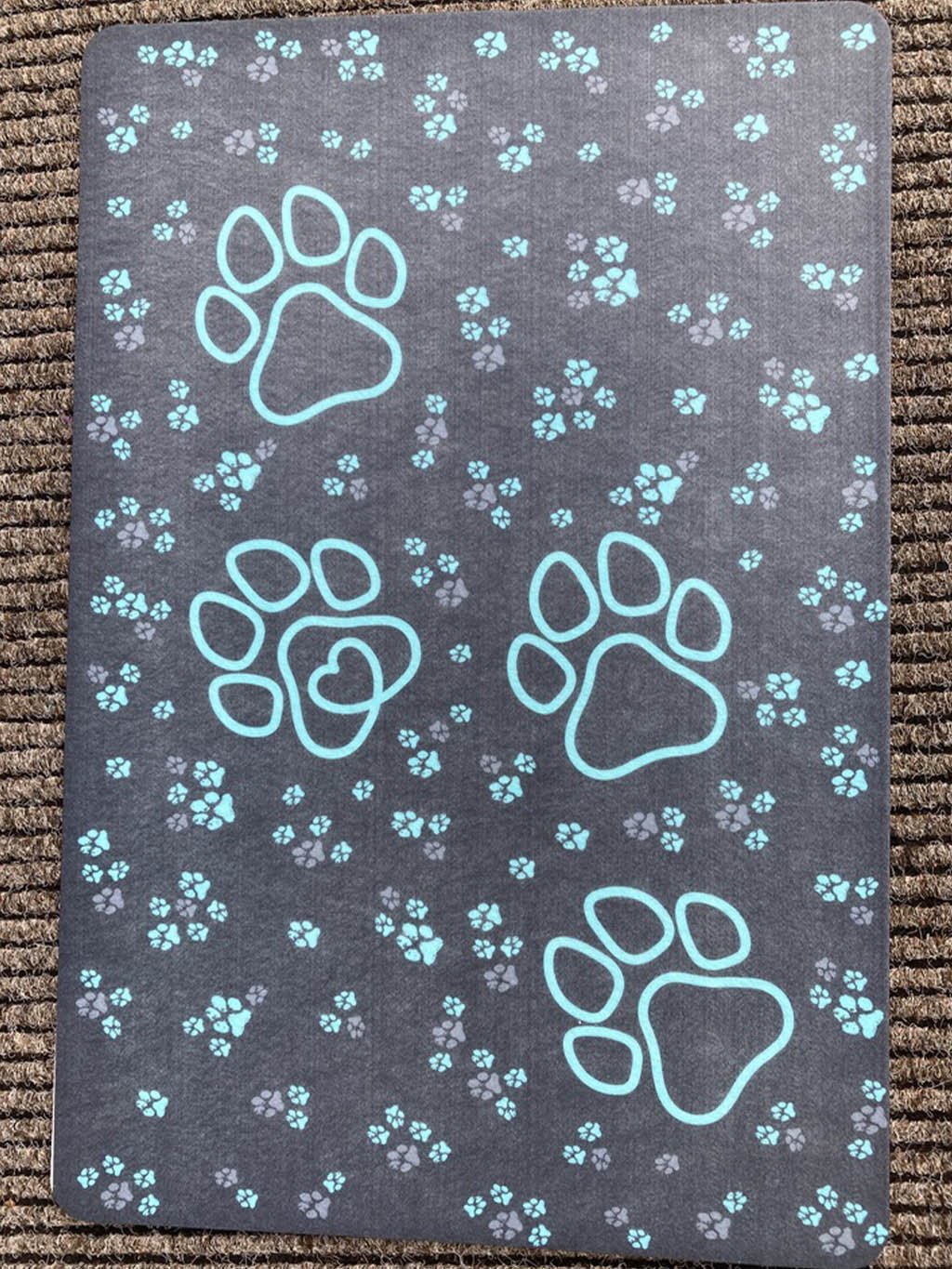 Doormat with a turquoise paws