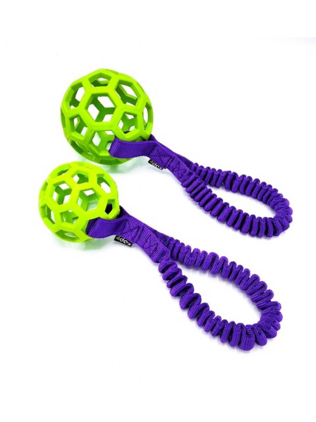 Pull toy - perforated ball with shock absorber 11 cm lime/purple 4dox