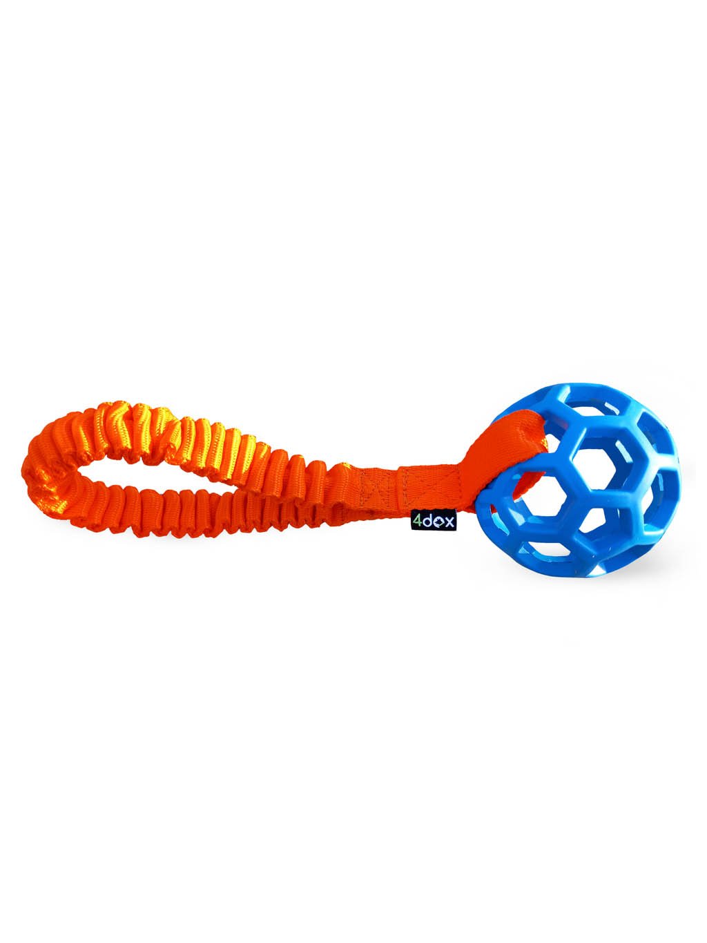 Trekspeeltje - geperforeerde bal met schokdemper 8 cm blauw/oranje 4dox