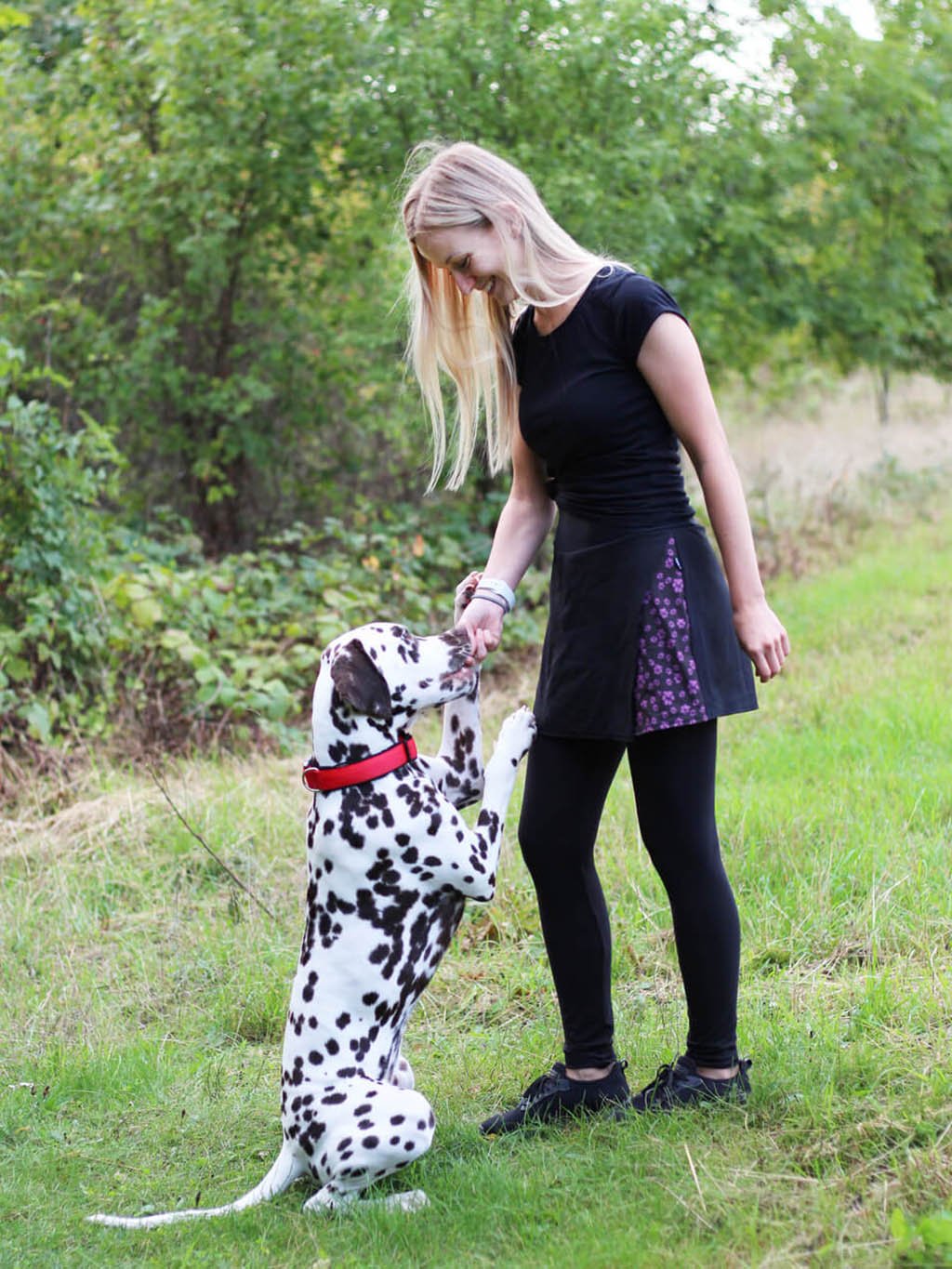 Skirt-leggings black with lavender paw