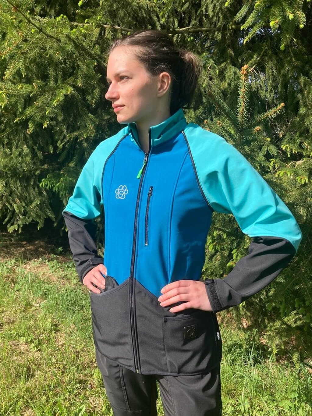 Women's training jacket 2 in 1 turquoise