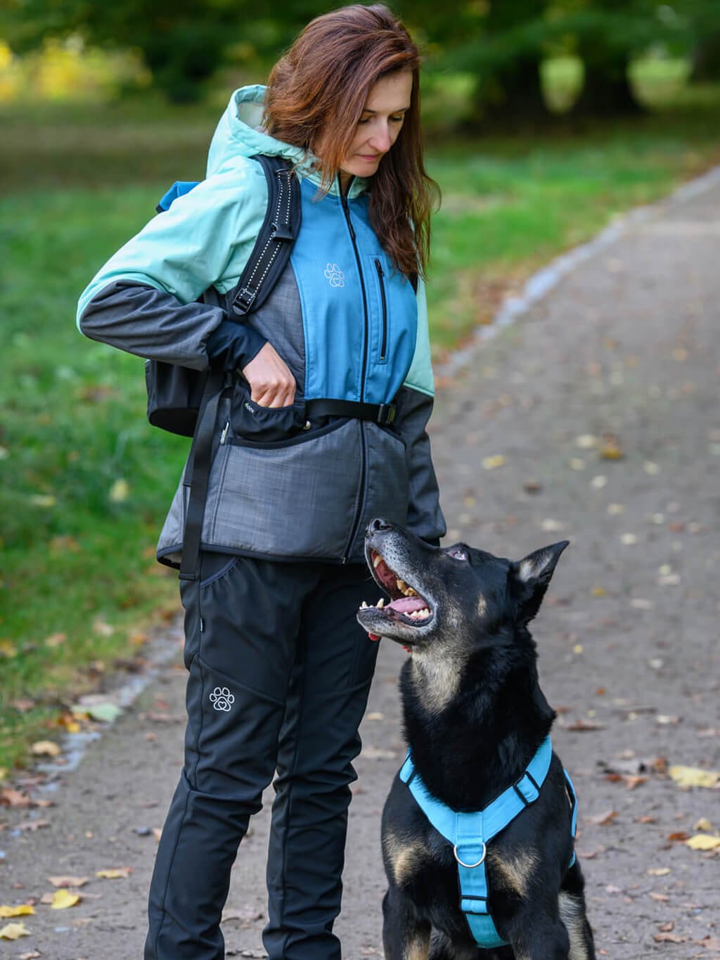 Winter jacket turquoise size L with treat bag and light