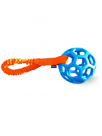 Pull toy - perforated ball with shock absorber 11 cm blue/orange 4dox