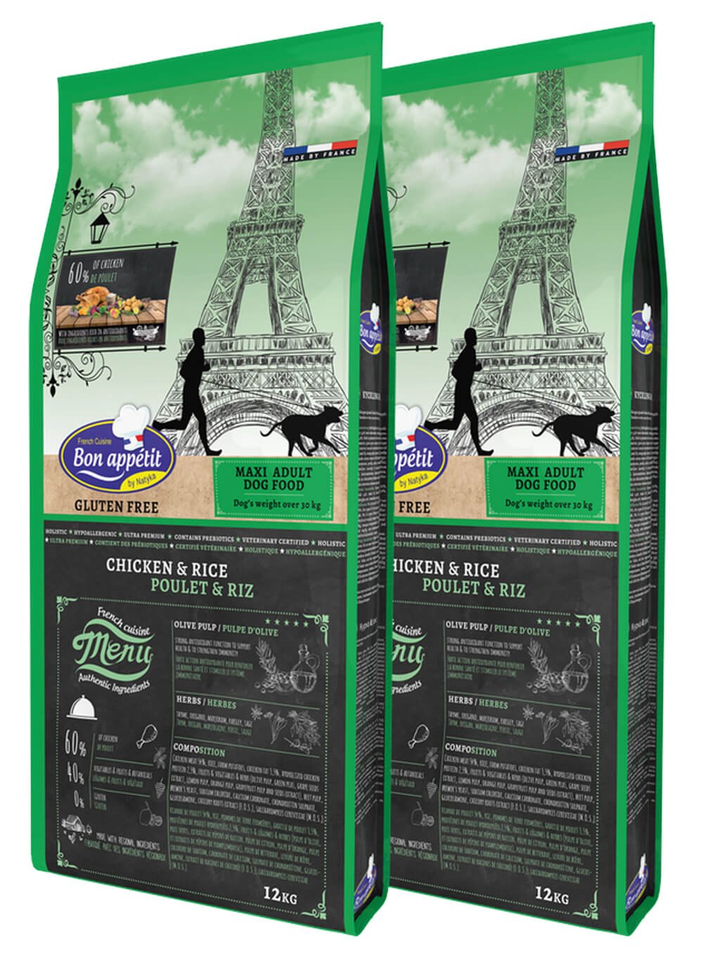 BON APPÉTIT DOG ADULT MAXI 2x 12 kg - cenově výhodné dvojbalení krmiva pro dospělé psy velkých  a obřích plemen (nad 30 kg)