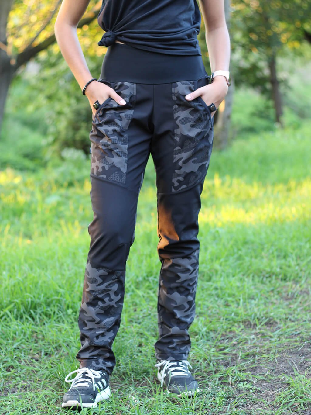 Dámské výcvikové kalhoty ZIMNÍ - černý reflexní maskáč 4dox
