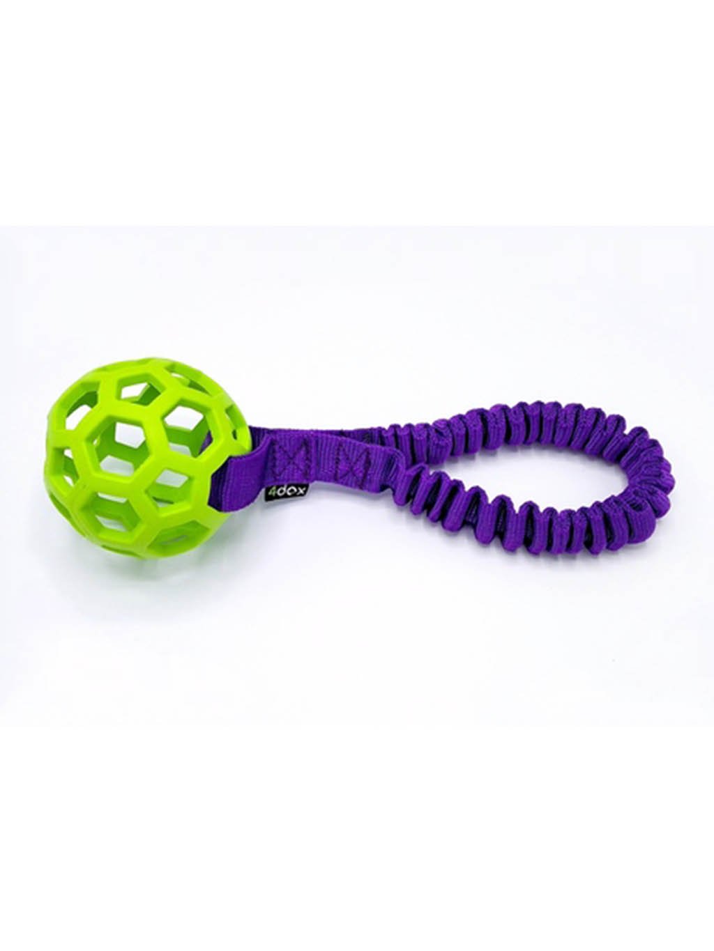 Přetahovadlo - děrovaný míč s amortizérem 8 cm limetka/fialový 4dox