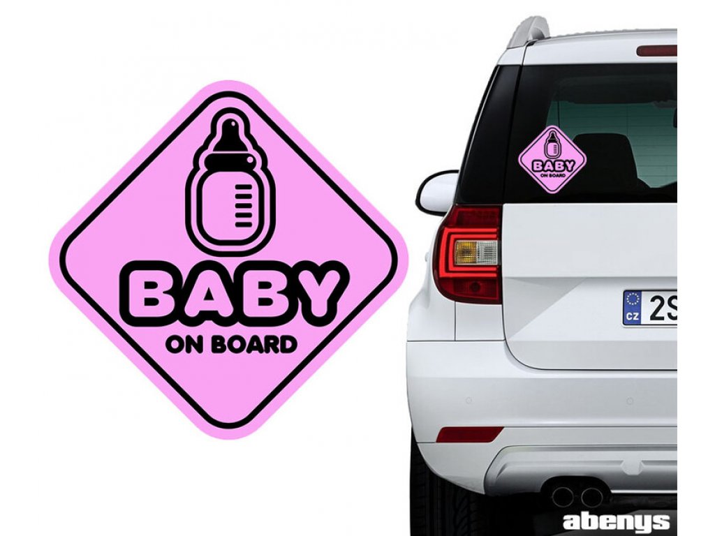 autonálepka - BABY ON BOARD - láhev růžová - klasická