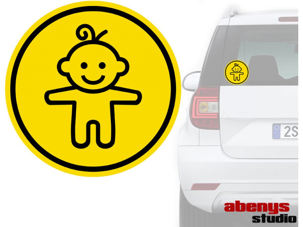 autonálepka - BABY ON BOARD - žlutý kruh - chlapec - klasická