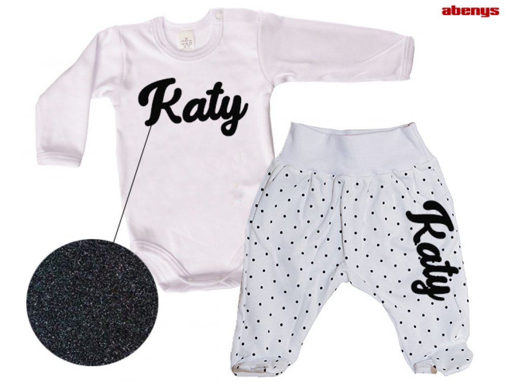 baby set - bílé polodupačky s puntíky a bílé body - se jménem - 56