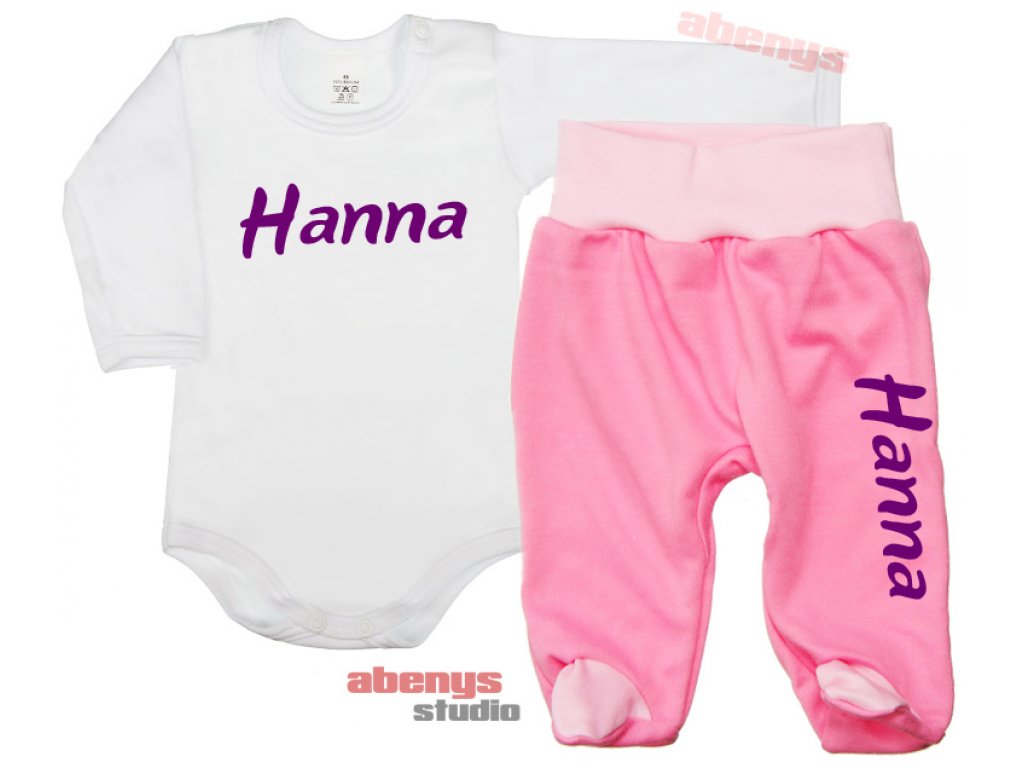 baby set - růžové polodupačky a bílé body - se jménem - 56