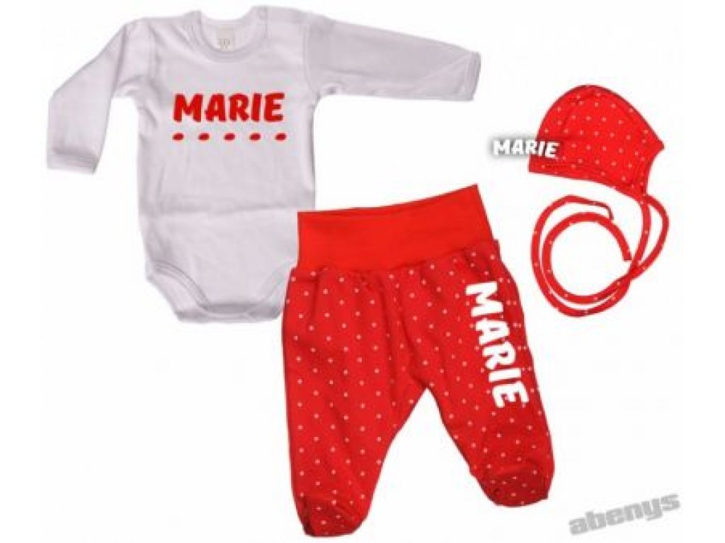 baby set - tečkovaný červený - se jménem