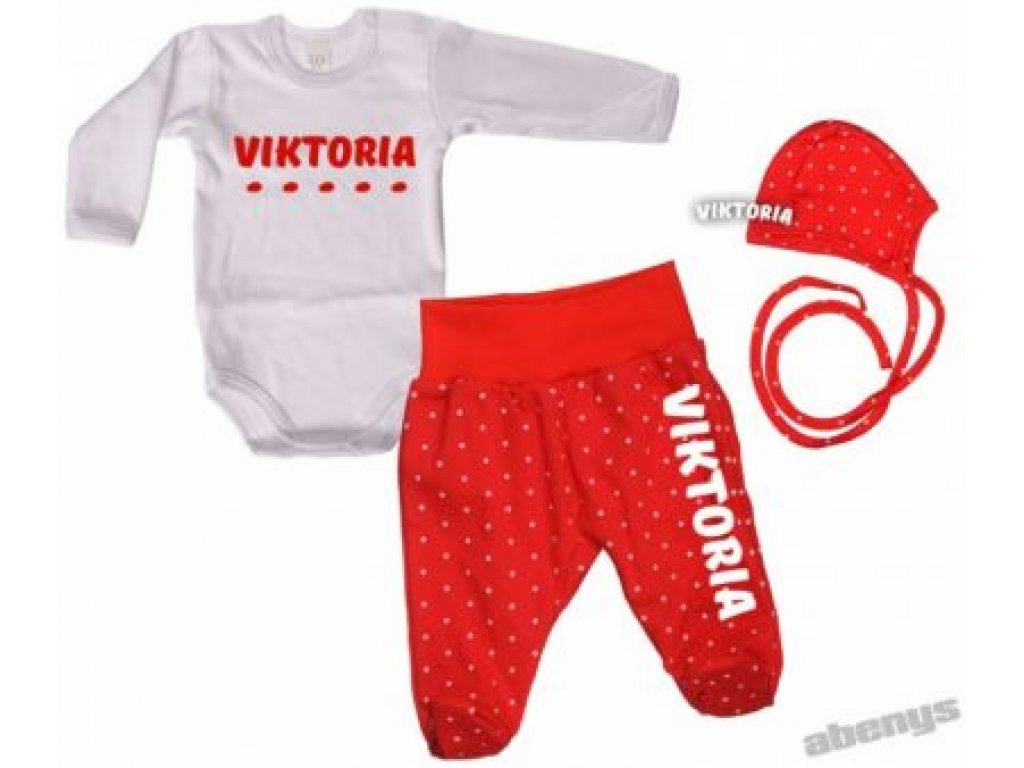 baby set - tečkovaný červený - se jménem