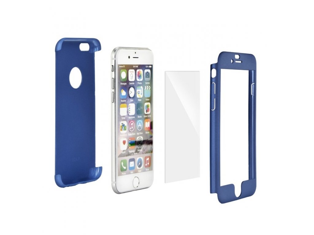 Celé silikonové pouzdro + tvrzené sklo na Apple iPhone X - modré