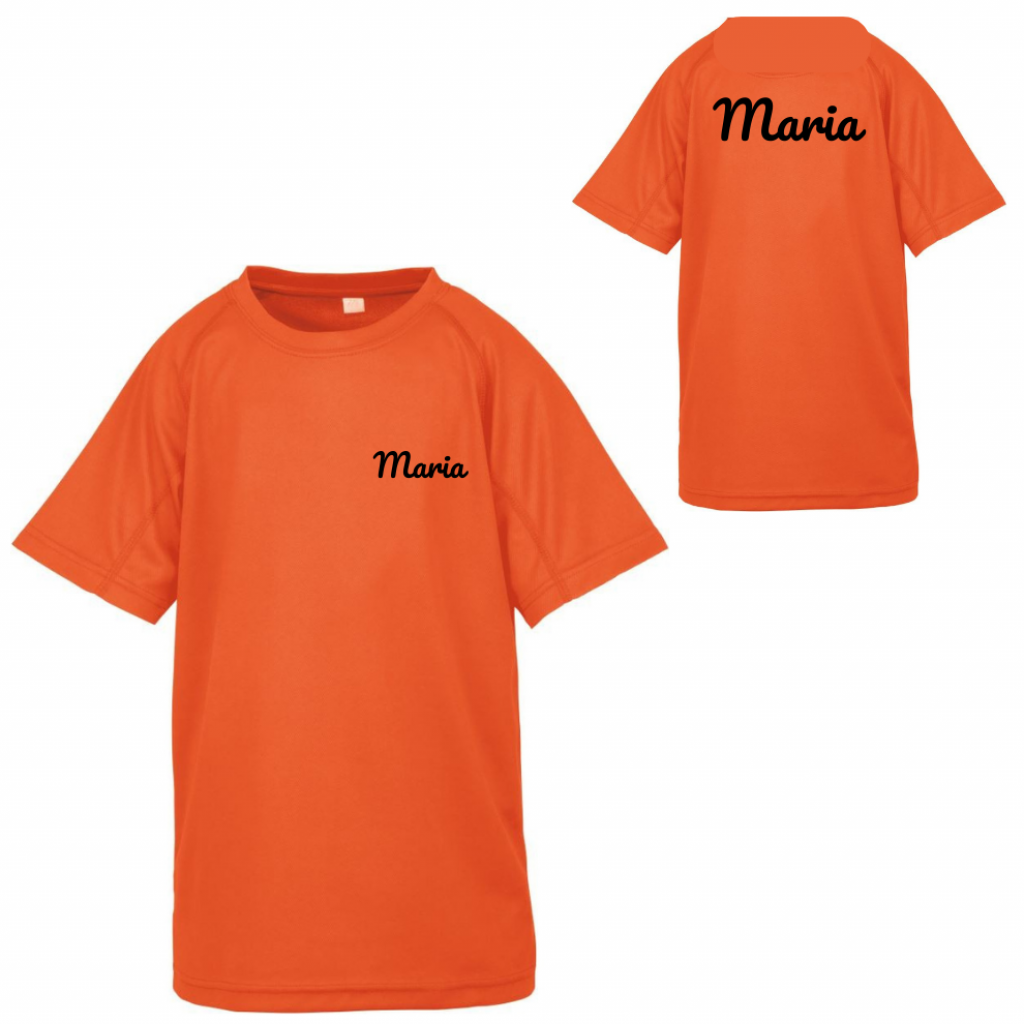 Detské tričko funkčné s menom - neon oranžové