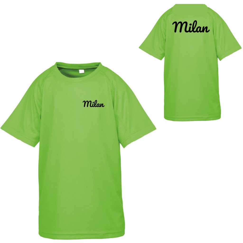 Dětské triko funkční se jménem - neon zelené