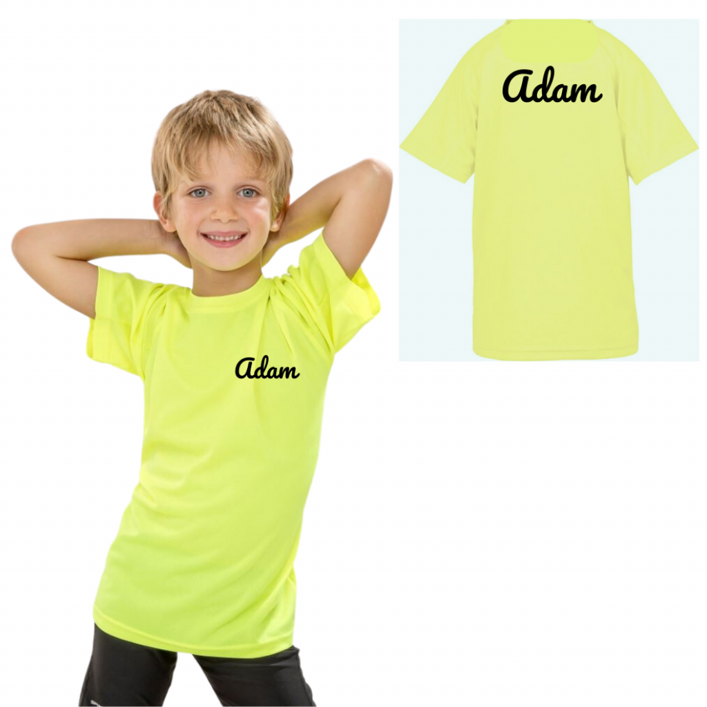 Detské tričko funkčné s menom - neon žlté
