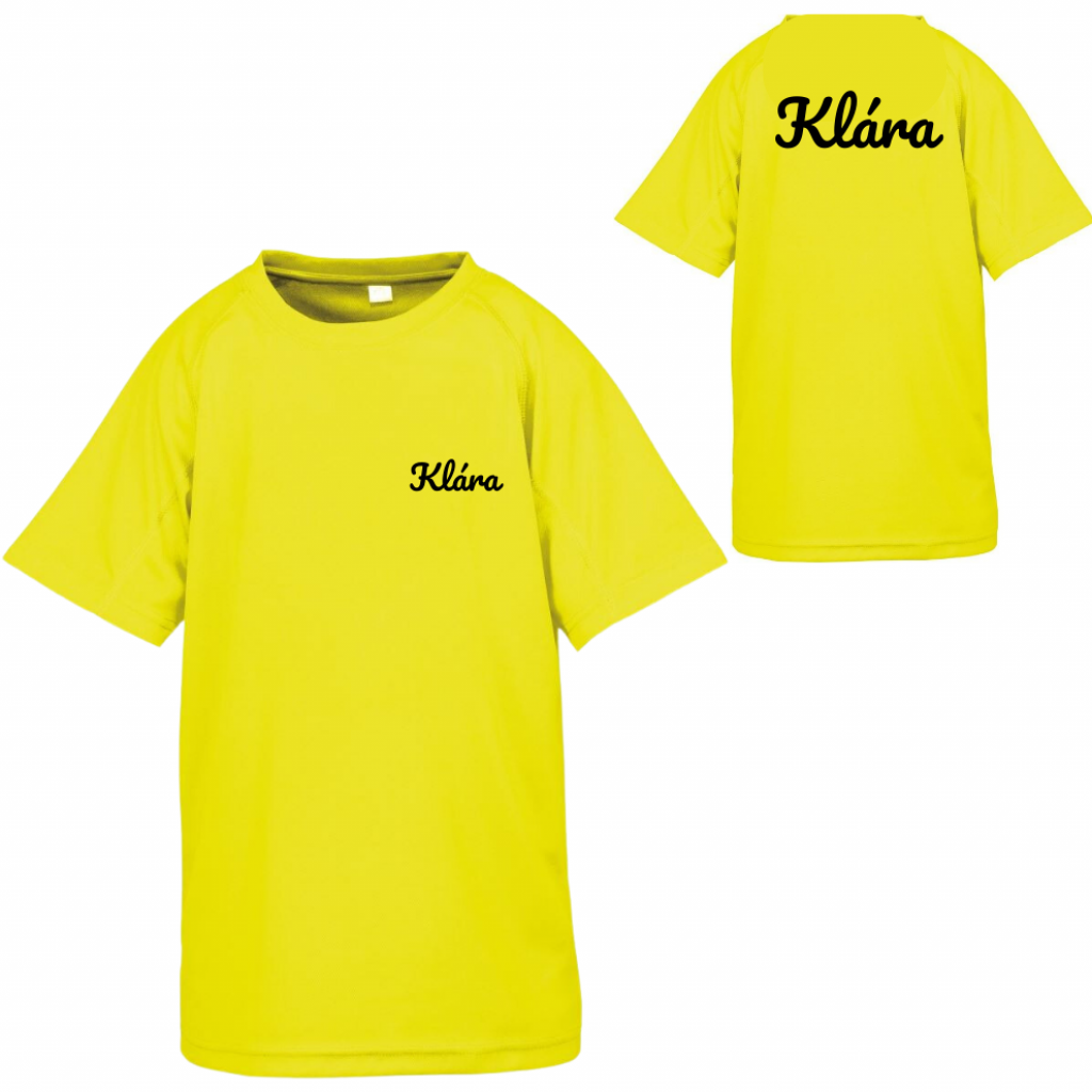 Dětské triko funkční se jménem - neon žluté