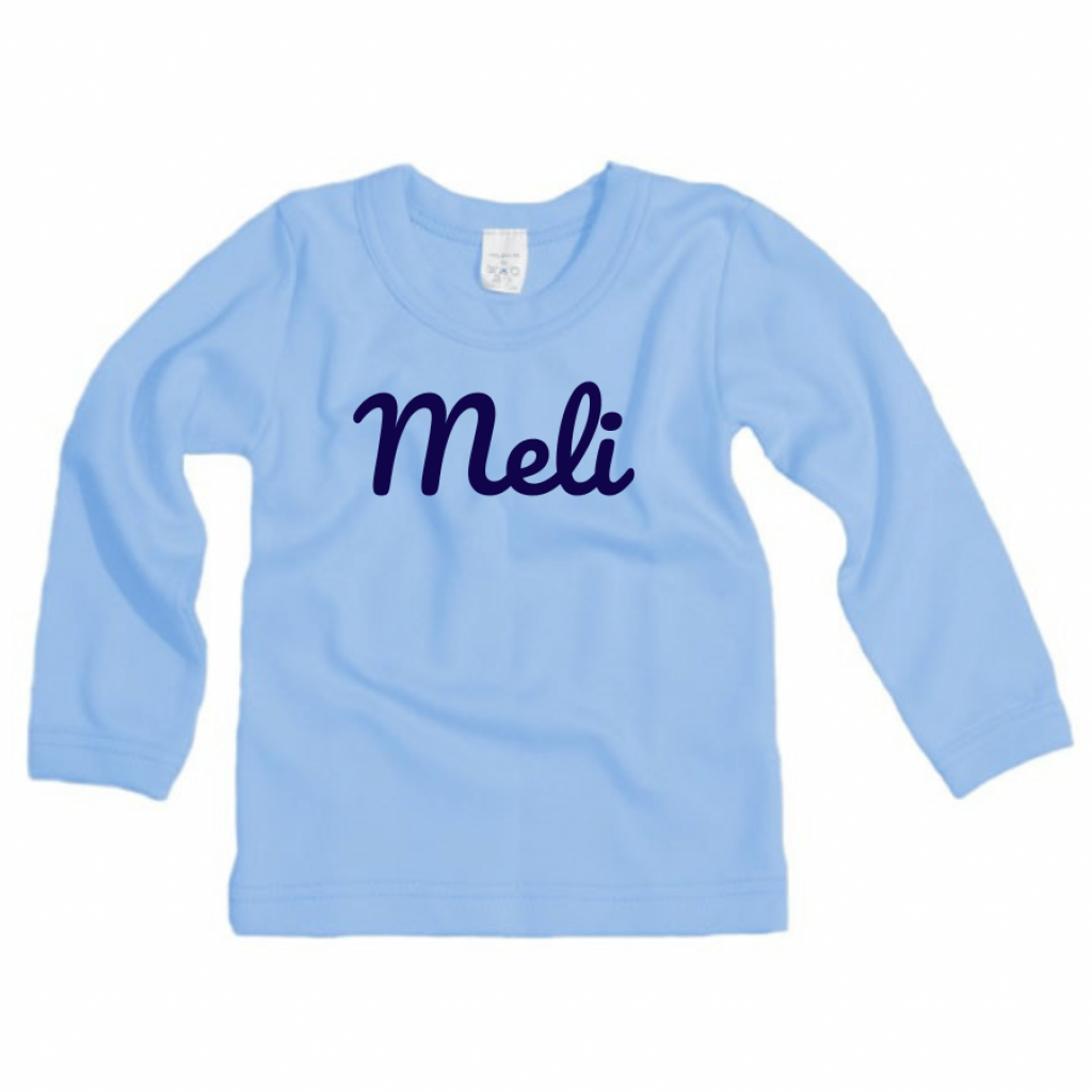 Detské tričko s dlhým rukávom s menom podľa želania - modré