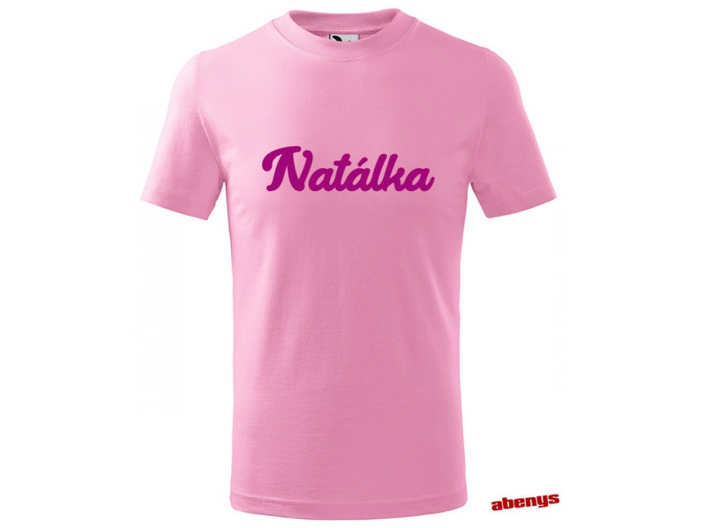 detské tričko s menom - ružové s lesklou ružovou potlačou