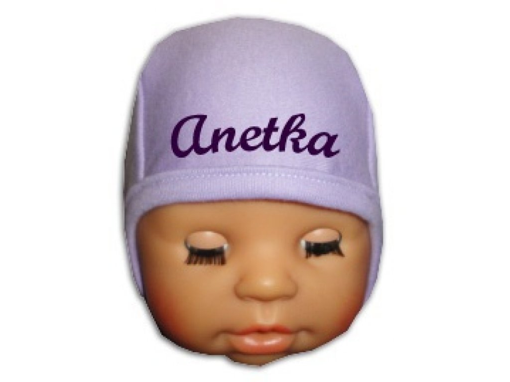kojenecká čiapka BABY - s menom fialoví