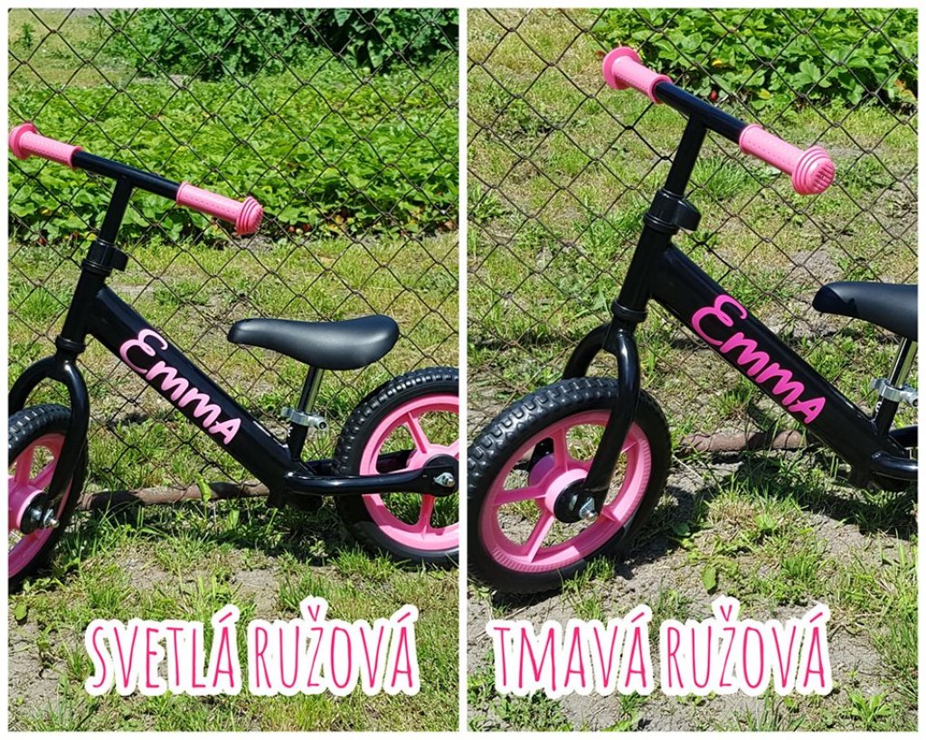 Moje odrážadlo s menom - čierne s ružovými kolesami