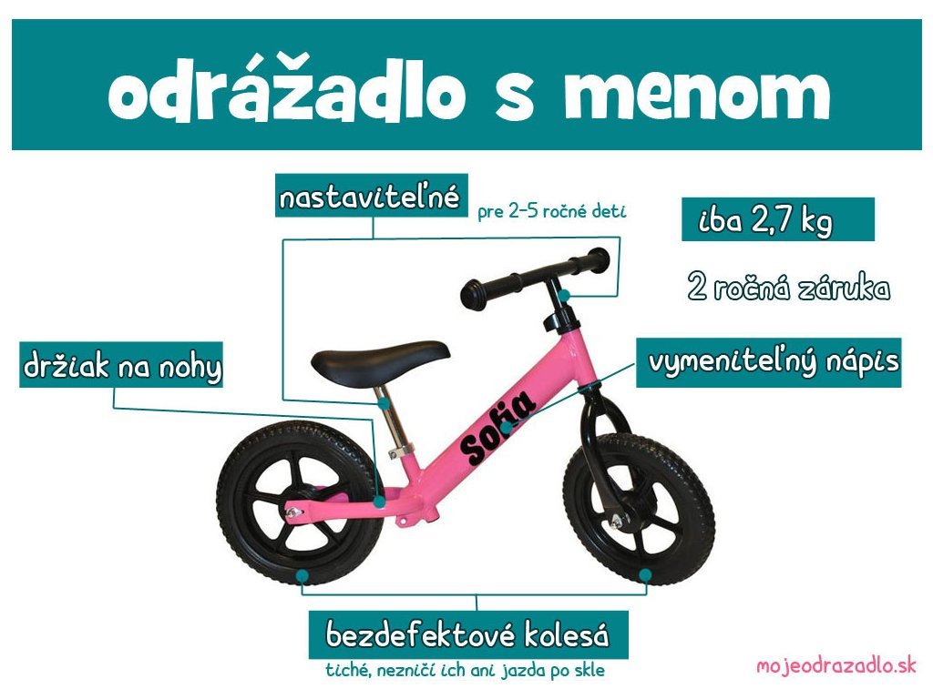 Moje odrážadlo s menom - fialové s bielymi kolesami