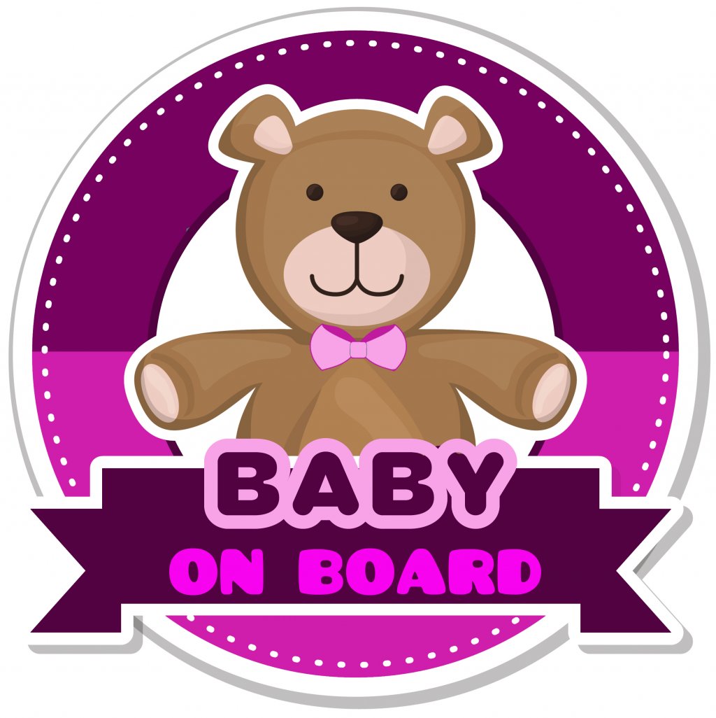Samolepka na auto - BABY ON BOARD - růžový medvídek 