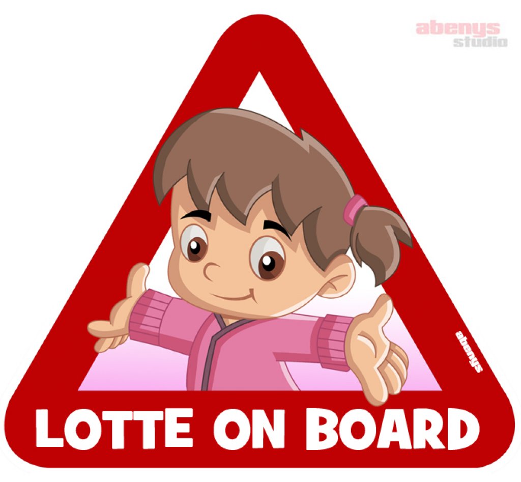 Nálepka na auto s reflexným textom - postavička Lotte