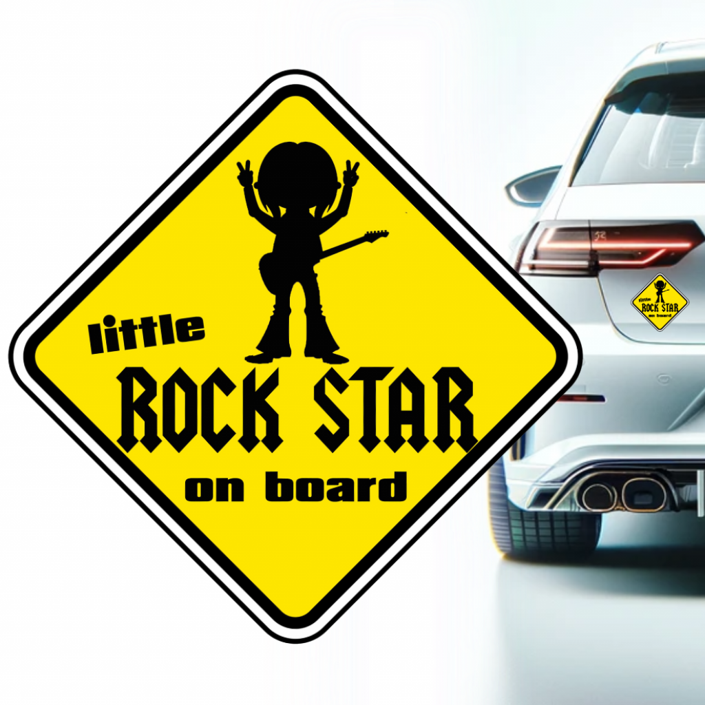 Nálepka na auto - žltý štvorec - ROCK STAR on board II - klasická