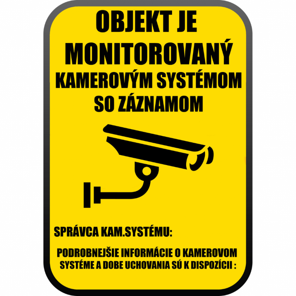 nálepka - Objekt je monitorovaný kamerovým systémom so záznamom podľa GDPR-  veľká / údaje doplníte centrofixou